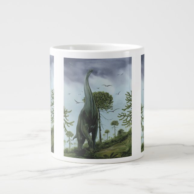 Grande Tasse Dinosaures Vintage, Sauroposeidon avec oiseaux vol (Devant)