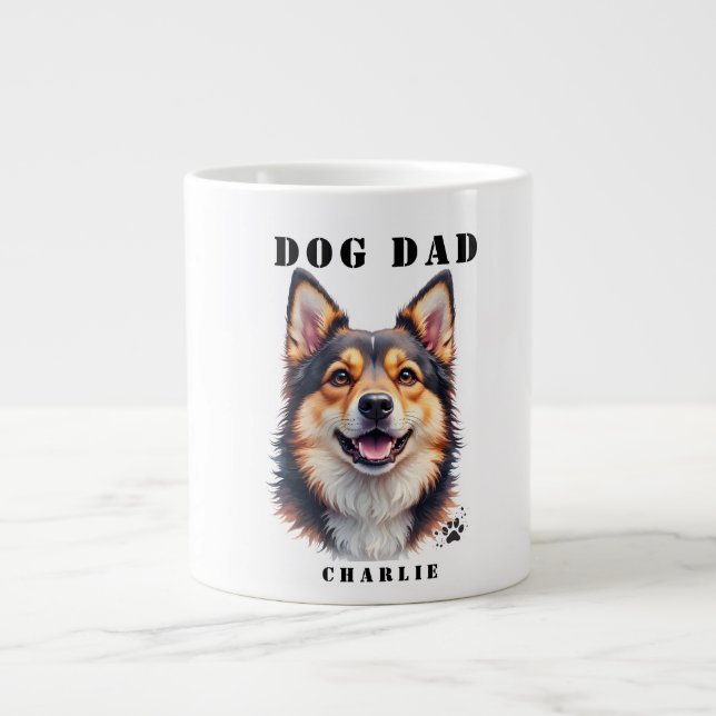 Grande Tasse Dog DaD Simple Modern Dog Name & Photo Custom (Devant)