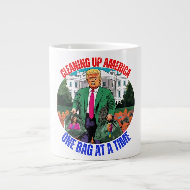 GRANDE TASSE DONALD TRUMP-NETTOYAGE DE L'AMÉRIQUE UN SAC À LA F (Devant)