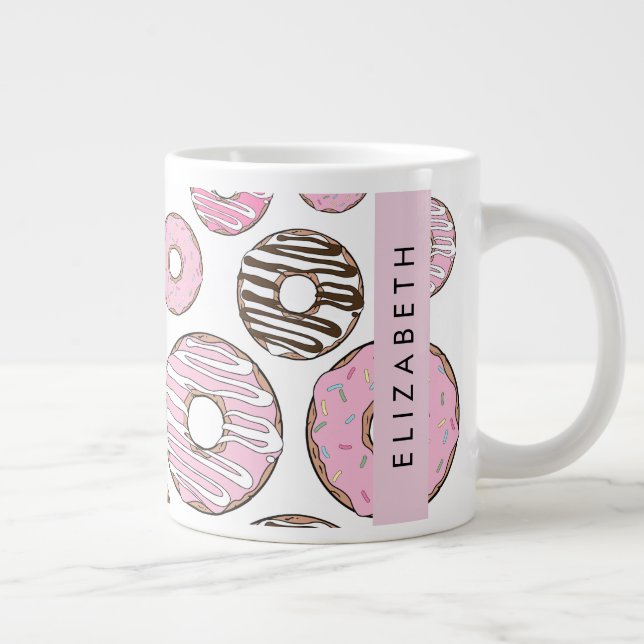 Grande Tasse Donuts Roses, Donuts Blancs, Sprinkings, Votre Nom (Droite)