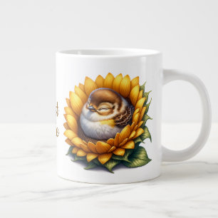 Grande Tasse Doux Oiseau Hirondelle Endormie Sur Tournesol