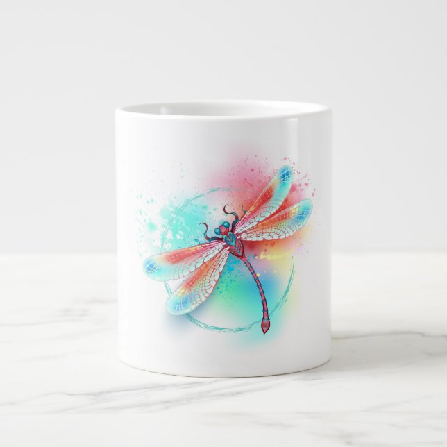 Grande Tasse Dragonfly rouge sur l'arrière - plan aquarelle (Devant)
