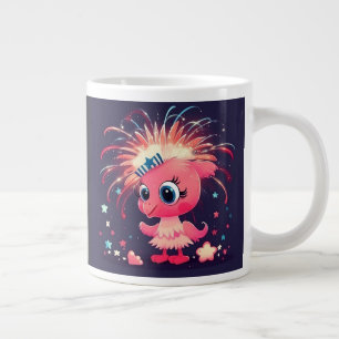 Grande Tasse Drapeau américain avec dessin animé de flamant ros