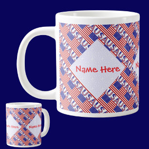 Grande Tasse Drapeau américain Carrelé Rouge Personnalisé