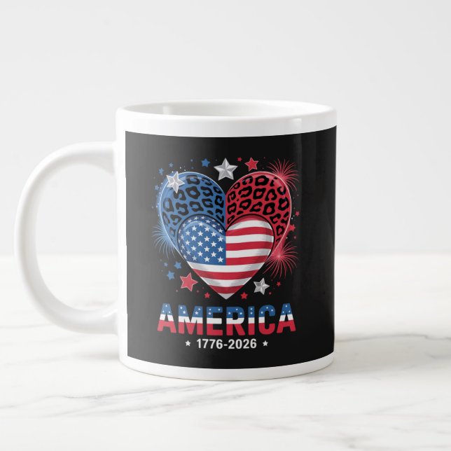 Grande Tasse Drapeau Cœur Léopard 1776 2026 4 juillet (Gauche)