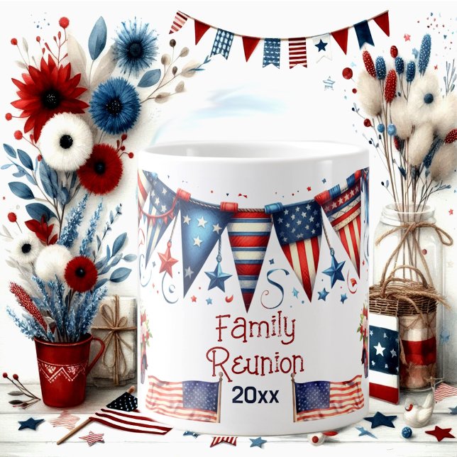 Grande Tasse Drapeau patriotique Famille Réunion 4 Juillet Bunt (Patriotic Flag Family Reunion 4th July Bunting Giant Coffee Mug)