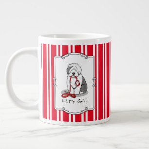 Grande Tasse Drôle Allons-y ! Walk Old English Sheepdog (Gris 1