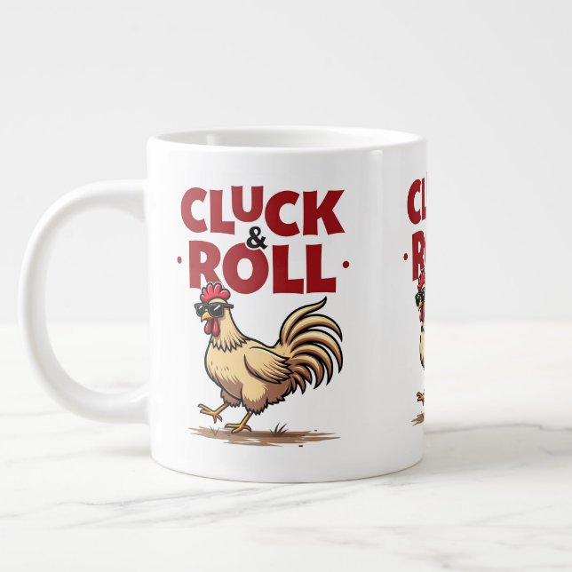 Grande Tasse Drôle "Cluck & Roll" Cool Rooster Conception de de (Gauche)