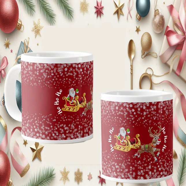 Grande Tasse Drôle Noël Père Noël Reindeer Sleigh Ho-Ho-Ho Roug (Funny Christmas Santa Reindeer Sleigh Ho-Ho-Ho Red Giant Coffee Mug)