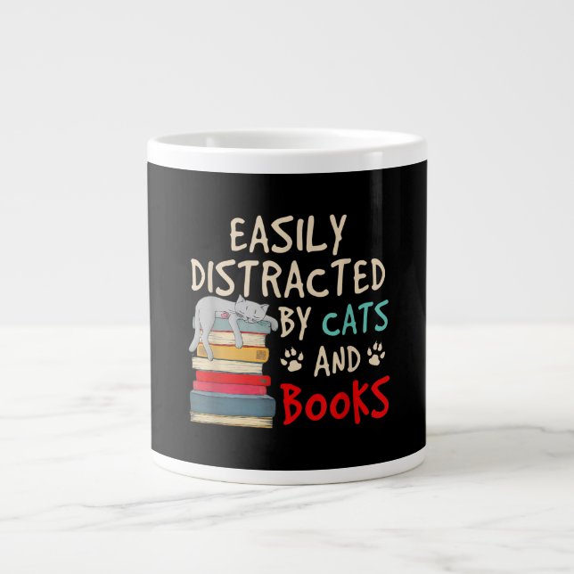 Grande Tasse Easily Distracted by Cats and Books | Chat (Devant)