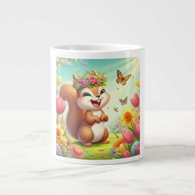 Grande Tasse Écureuil du printemps mignon et heureux (Devant)