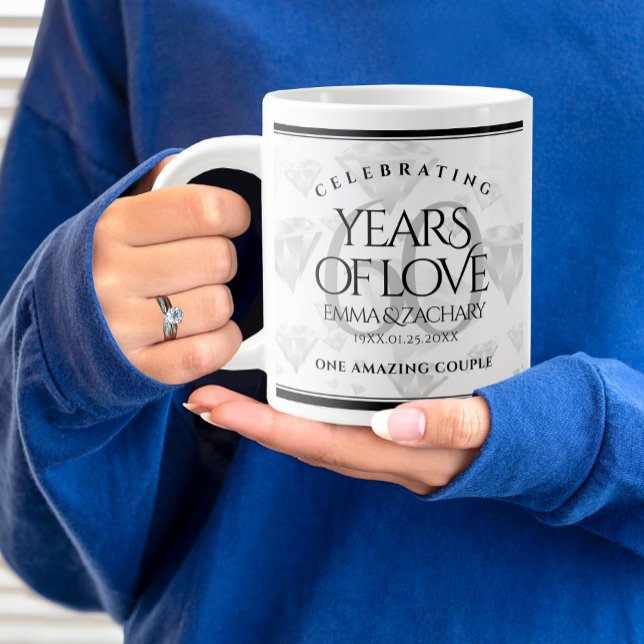 Grande Tasse Élégant 60e anniversaire de Mariage de diamant (60th Wedding Anniversary Jumbo Coffee Mug Cover Photo.)