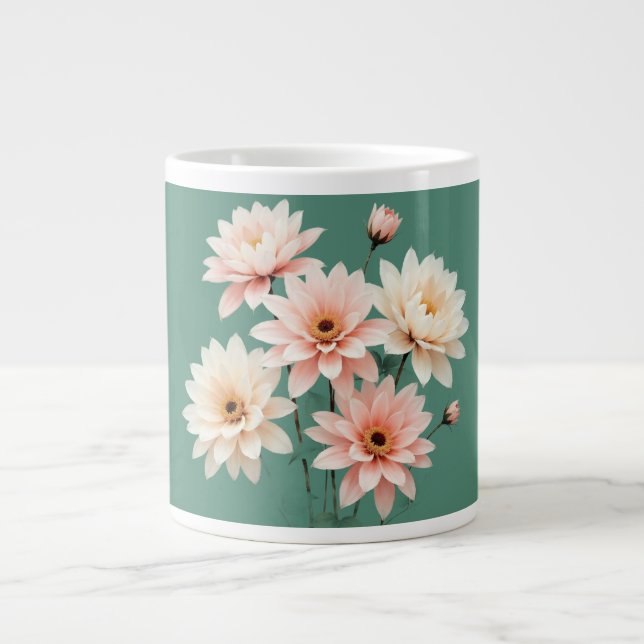Grande Tasse Elegant Blush Chrysanthemum Art (Devant)