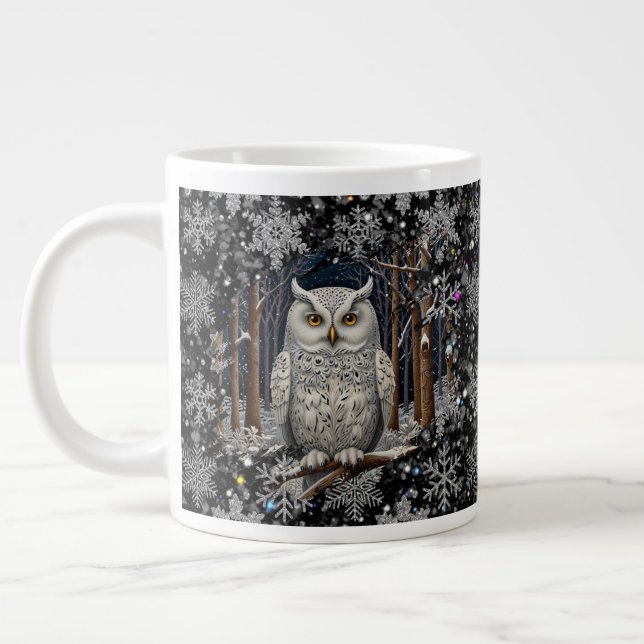 Grande Tasse Elegant Christmas white owl woodland winter forest (Gauche)