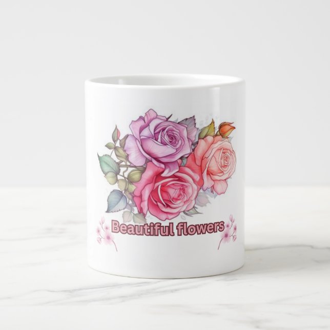 Grande Tasse Élégant design Rose en fleur (Devant)