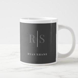 Grande Tasse Élégant DIY Monogramme Gris & Nom Blanc, Gris Fonc
