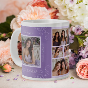 Grande Tasse Élégant Lavande 6 Photo Collage Quinceañera