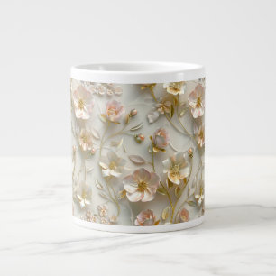 Grande Tasse Élégant Luxe 3D Floral Doré Gaufrage 
