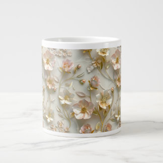 Grande Tasse Élégant Luxe 3D Floral Doré Gaufrage