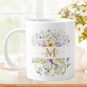 Grande Tasse Élégant Monogramme coloré Fleur sauvage Jardin Flo