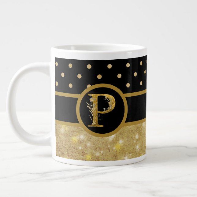 Grande Tasse Élégant Monogramme noir et or (Gauche)