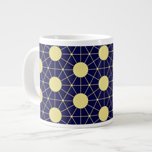 Grande Tasse Elegant Navy and Gold Geometric Tile Pattern (Devant gauche)