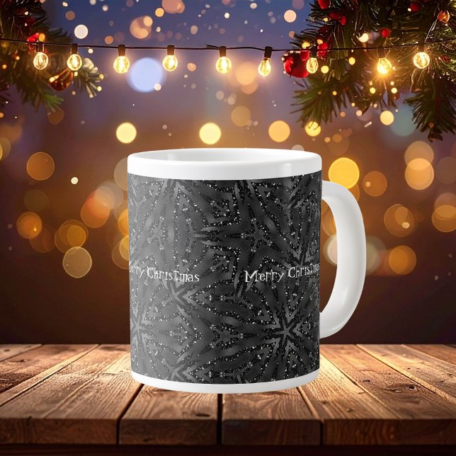 Grande Tasse Elégant Noir brillant Joyeux Noël Personnalisable (Elegant Black Shiny Merry Christmas Customizable Giant Coffee Mug)
