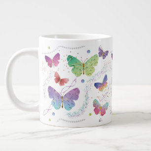 Grande Tasse Élégant Papillons violets et bleus brillants