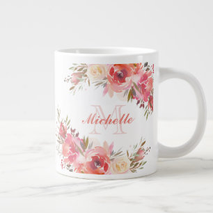Grande Tasse Élégant Pastel rose Pêche Rose Nom floral