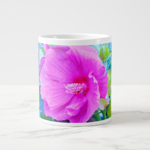 Grande Tasse Elegant Pink Hibiscus Flower with Aqua Foliage