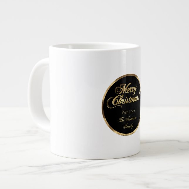 Grande Tasse Élégant Script moderne Noir et Or Noël (Devant gauche)