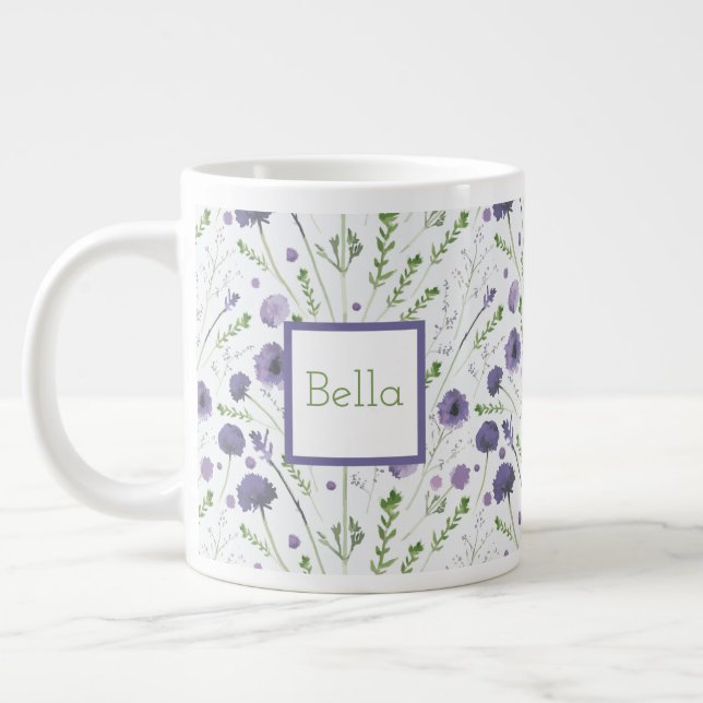 Grande Tasse Elégant teint d'eau violet motif floral (Gauche)