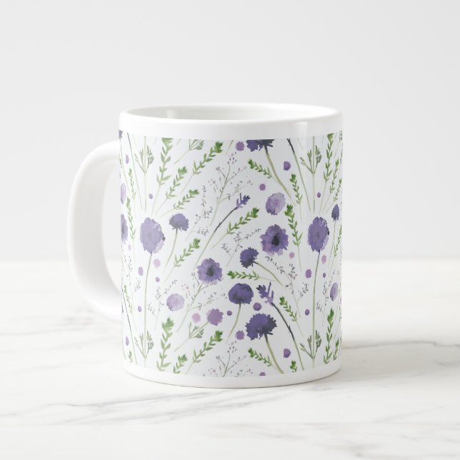 Grande Tasse Elégant teint d'eau violet motif floral (Devant gauche)