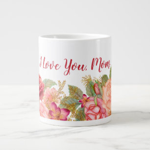 Grande Tasse Elégante aquarelle florale "I Love You Mom"