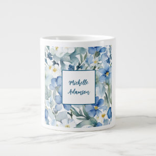 Grande Tasse Elégante Fleurs Bleues Bleues Bleues Rétro