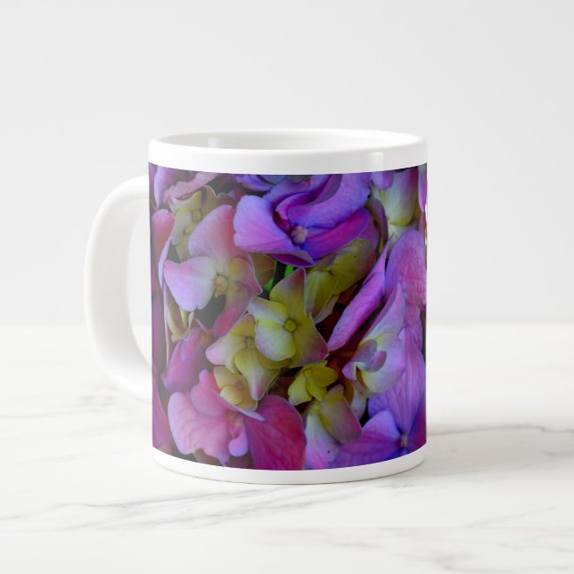 Grande Tasse Elégante magenta rose violet foncé hydrangées flor (Devant gauche)
