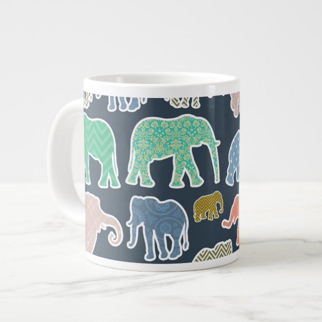 Grande Tasse Eléphants Colorés, Motif Des Eléphants, Zigzag (Devant gauche)