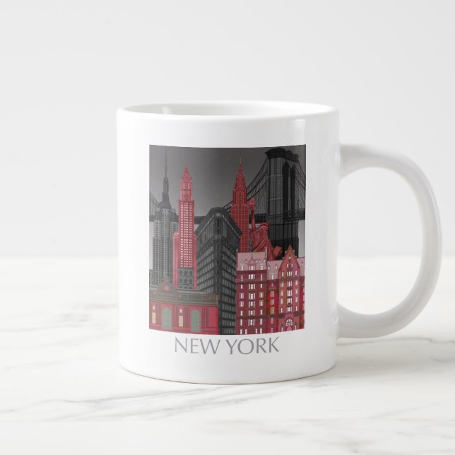 Grande Tasse Élévations de New York par nuit - Rouge (Droite)