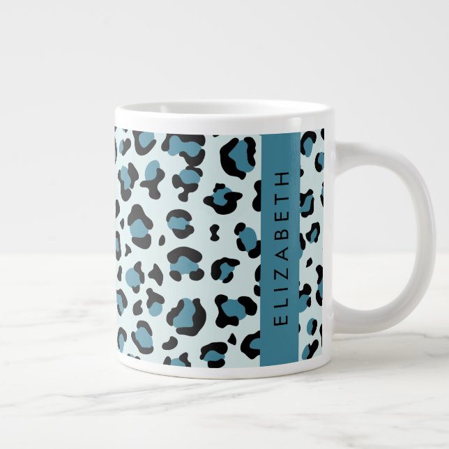 Grande Tasse Empreinte de léopard, Spots, Leopard Bleu, Votre N (Droite)
