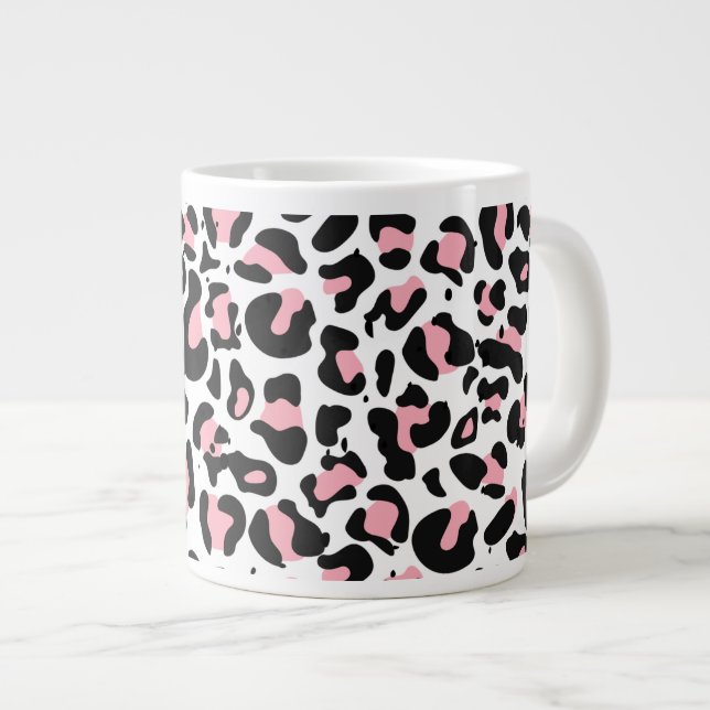 Grande Tasse Empreinte de léopard tendance rose et noir (Devant droit)