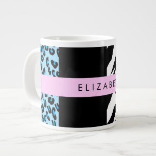 Grande Tasse Empreinte de léopard, Zebra Print, Bleu, Votre nom