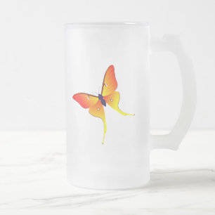 Grande tasse en verre givré de papillon orange de