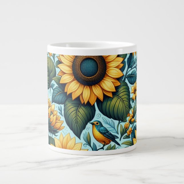 Grande Tasse Été/tournesol/oiseau (Devant)