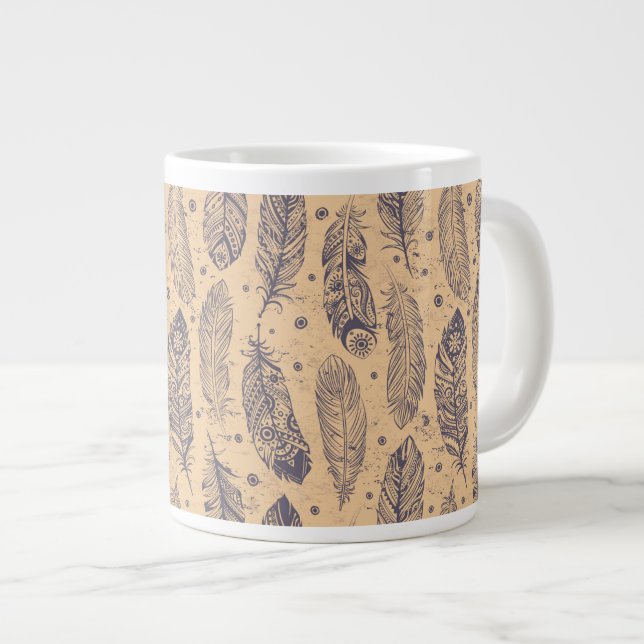 Grande Tasse Ethnic Feather Outline Motif (Devant droit)