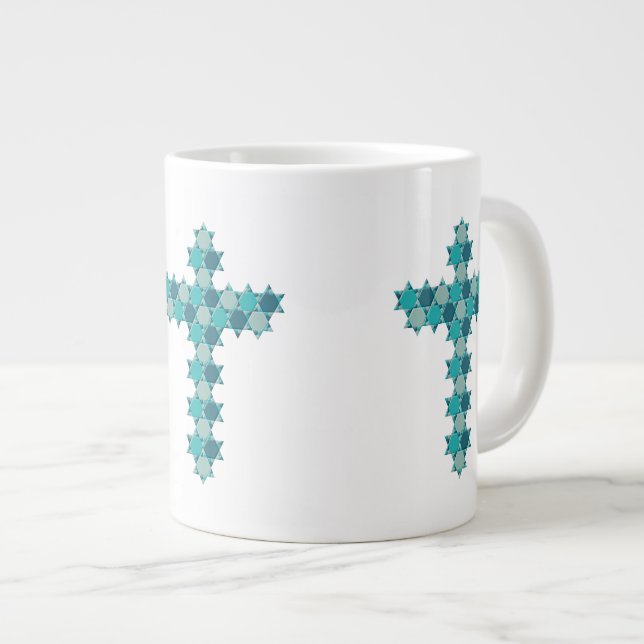 Grande Tasse Étoile de David Star Cross Blue Illusion optique (Devant droit)