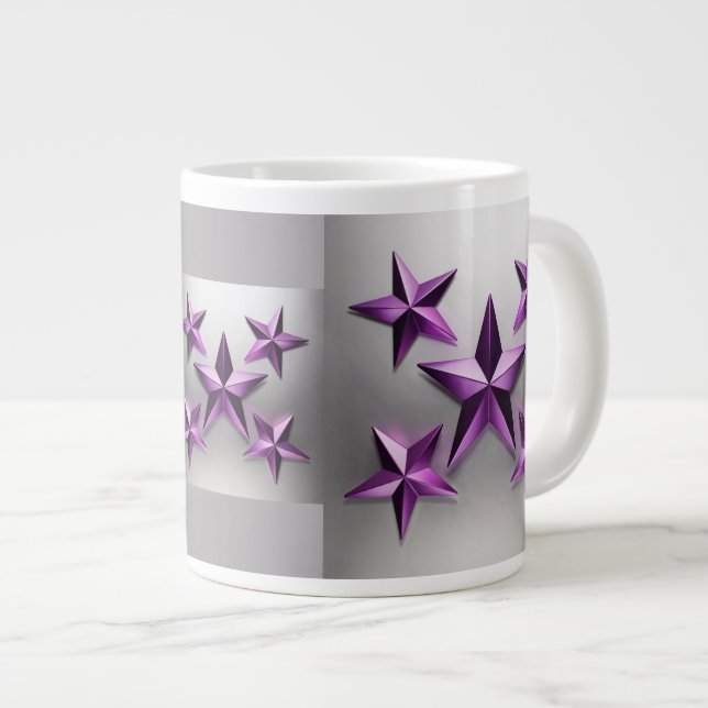 Grande Tasse Étoiles Métallurgiques violettes Gris Gradient Jum (Devant droit)