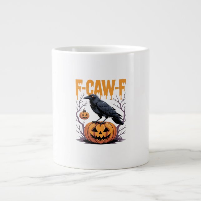 Grande Tasse F-Caw-F Classique Tee Halloween Corbeau Citrouille (Devant)