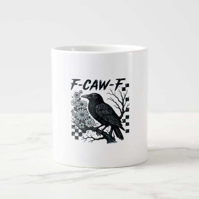 Grande Tasse F-Caw-F Corbeau Oiseau Rétro Classique (Devant)