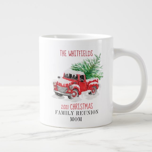 Grande Tasse Famille de Noël personnalisée Réunion Camion Rouge (Droite)
