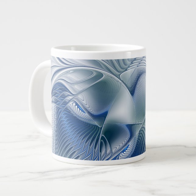 Grande Tasse Fantaisie dynamique Abstrait Tons bleus Art fracta (Devant gauche)